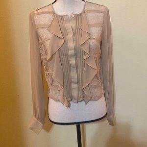 Bcbgmaxazria beige blouse with lace.